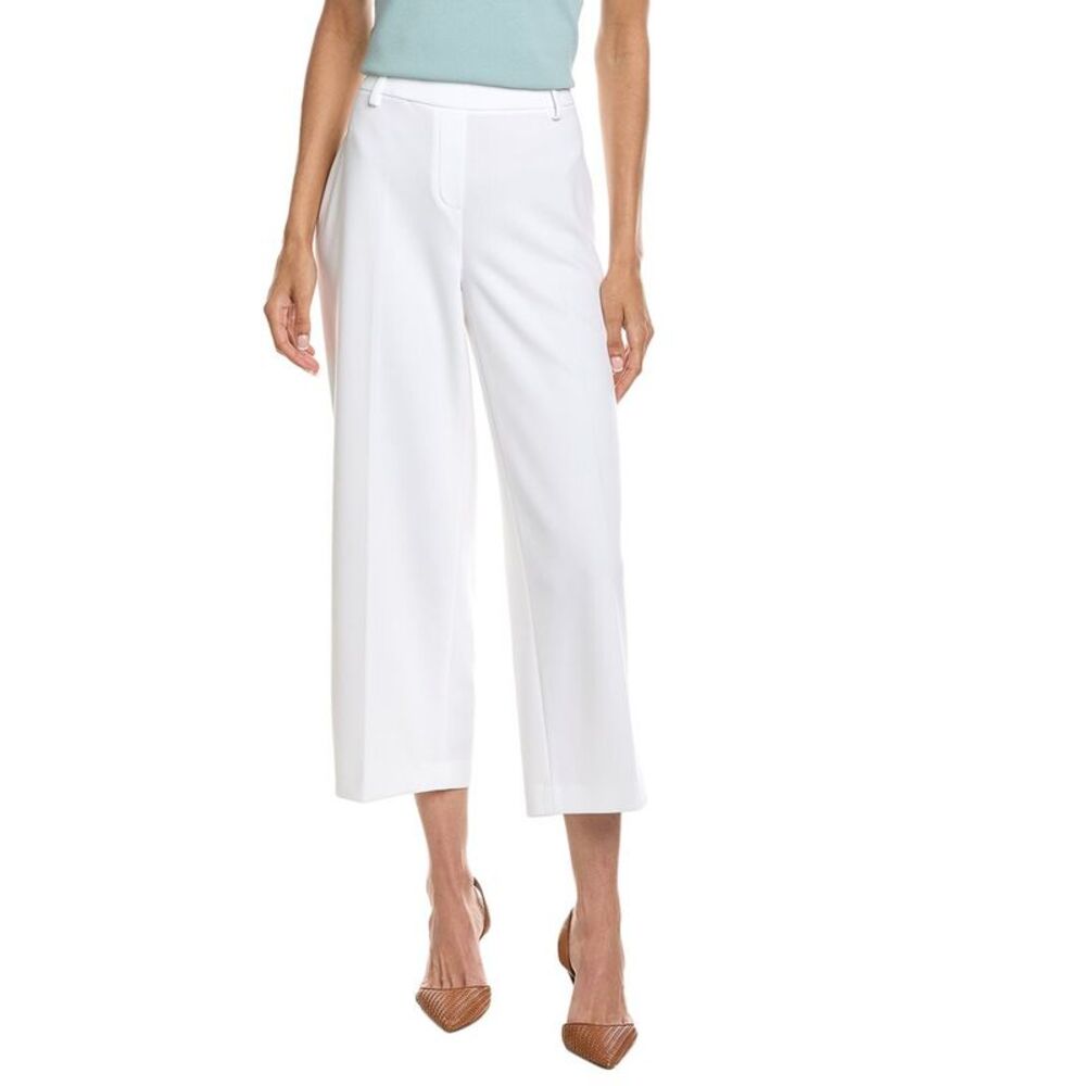 Anne Klein Womens Heavy Cool Crepe Wide Leg Crop Pant, White